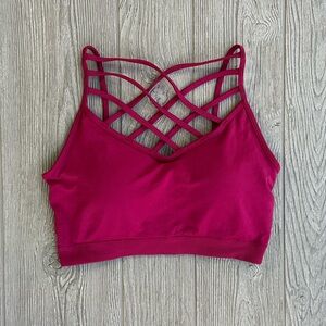 Zenana Womens Small Fuchsia Strappy Caged Front Bralette Padded Seamless
